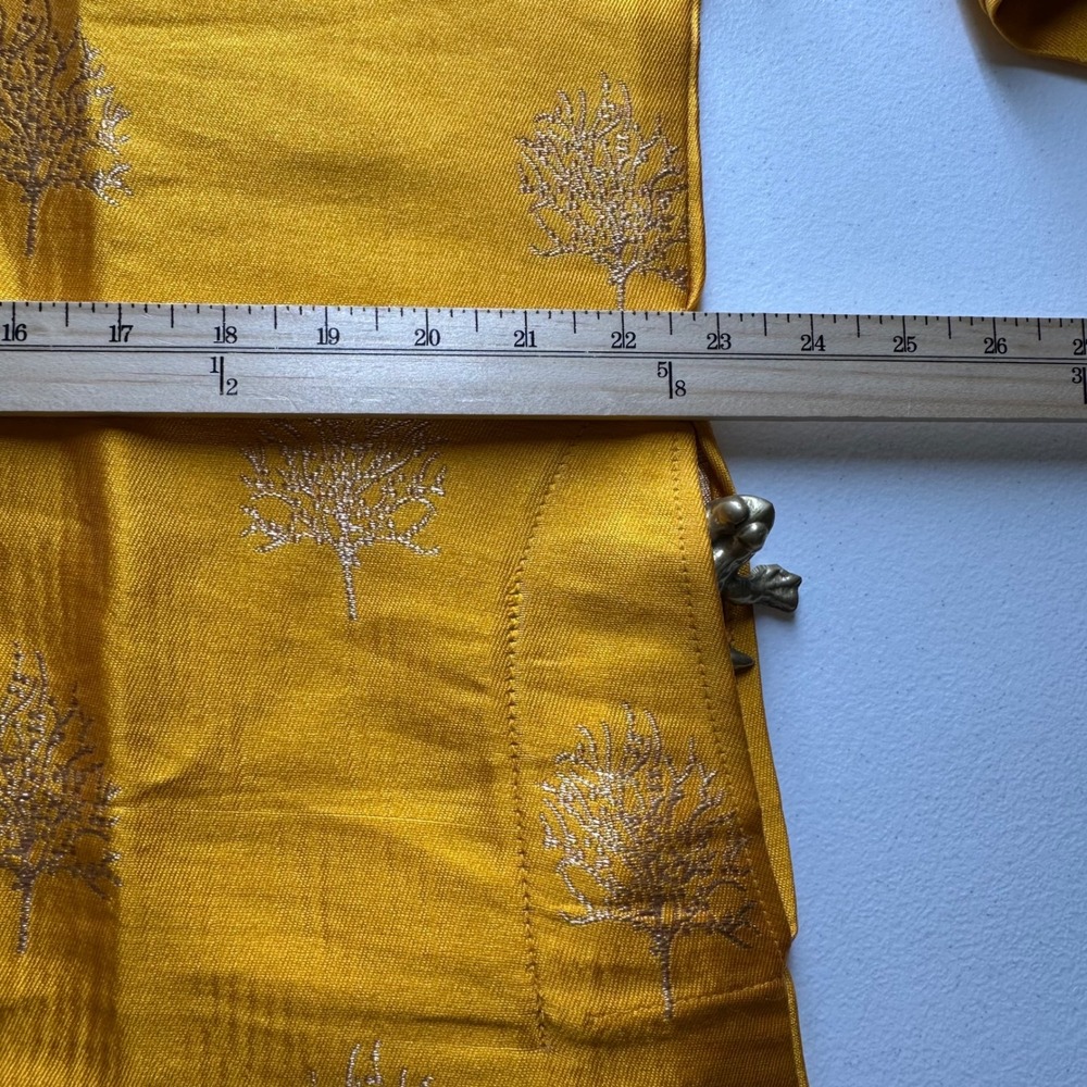 Mens Mustard Yellow Gold Tree Embroidered Kurta Tunic Mandarin Collar Size 44 - Picture 10 of 15